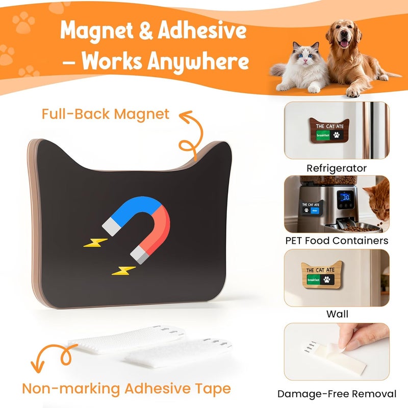 EliteSign Cat Feeding Reminder Supplies with Magnet, Pet Meal Tracker with The Cat Ate, Acrylic Unique Ear Shape 2 Area Feed Sign with Breakfast and Dinner, Walnut with 2 Stickers, 4.7" x 3", 1 Pack - Image 4